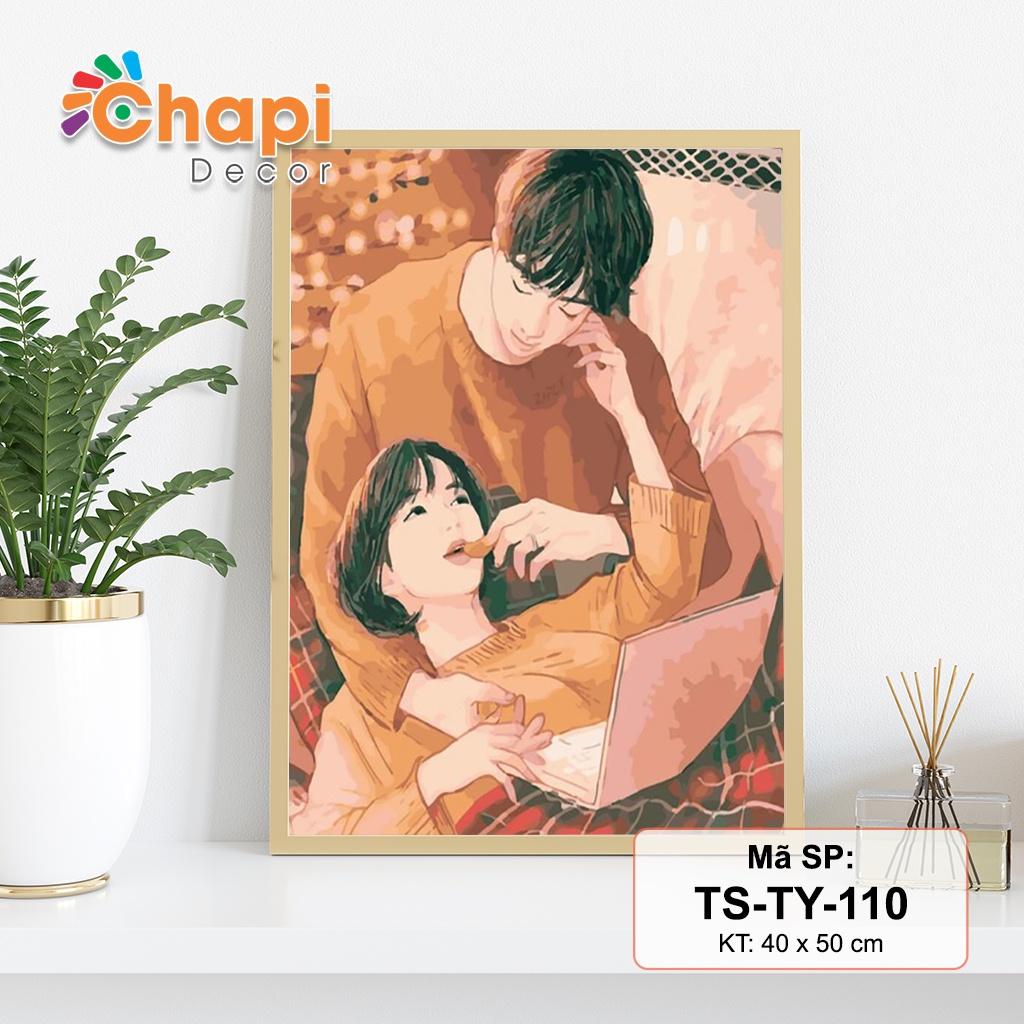 Tranh tô màu số hóa Chapi Tình Yêu Đôi Lứa KT 40x50cm đã căng khung, Có dầu bóng