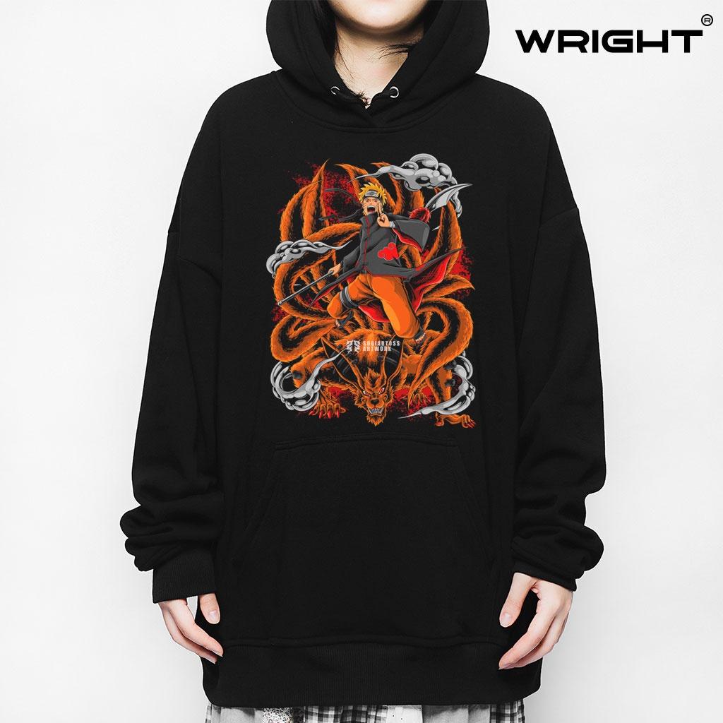 Áo hoodie anime wright naruto cửu vĩ akatsuki oversize unisex