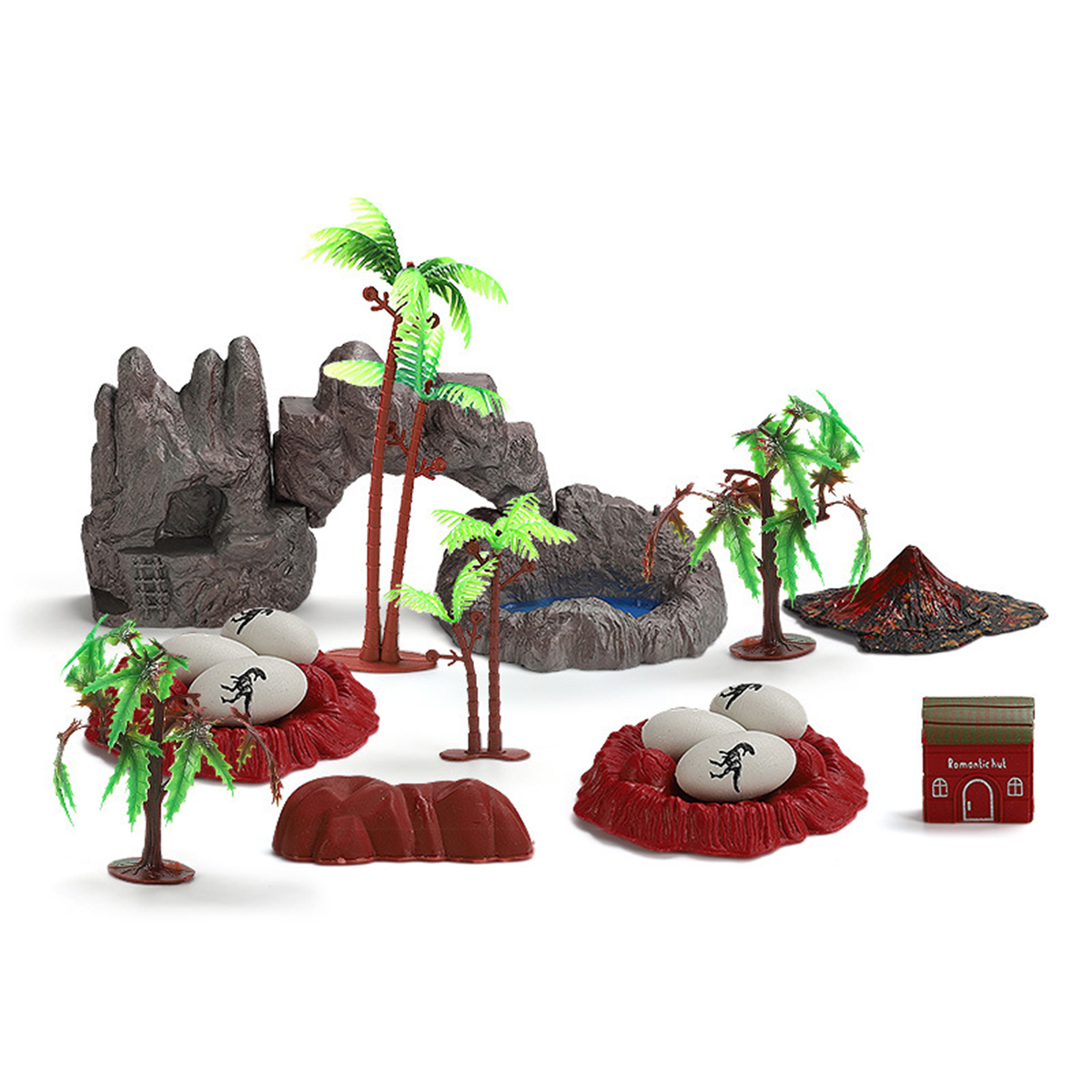 Mô hình 21 món hàng rào, đá, nhà & phụ kiện bổ sung cho bộ đồ chơi động vật 60 chi tiết - New4all