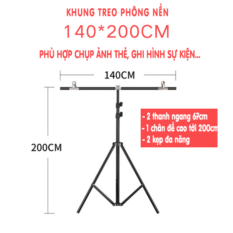 Bộ khung chữ T treo phông nền chụp ảnh sản phẩm, thời trang, lookbook, livestream bán hàng chuyên nghiệp 3 kích thước nhỏ, vừa, lớn