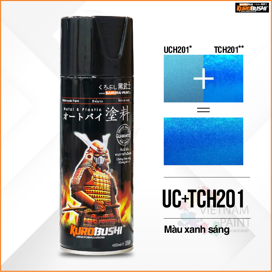 COMBO Sơn Samurai MÀU XANH SÁNG Honda UC+TC H201 gồm 4 chai (Lót – Nền UCH201 - Màu TCH201 - Bóng)