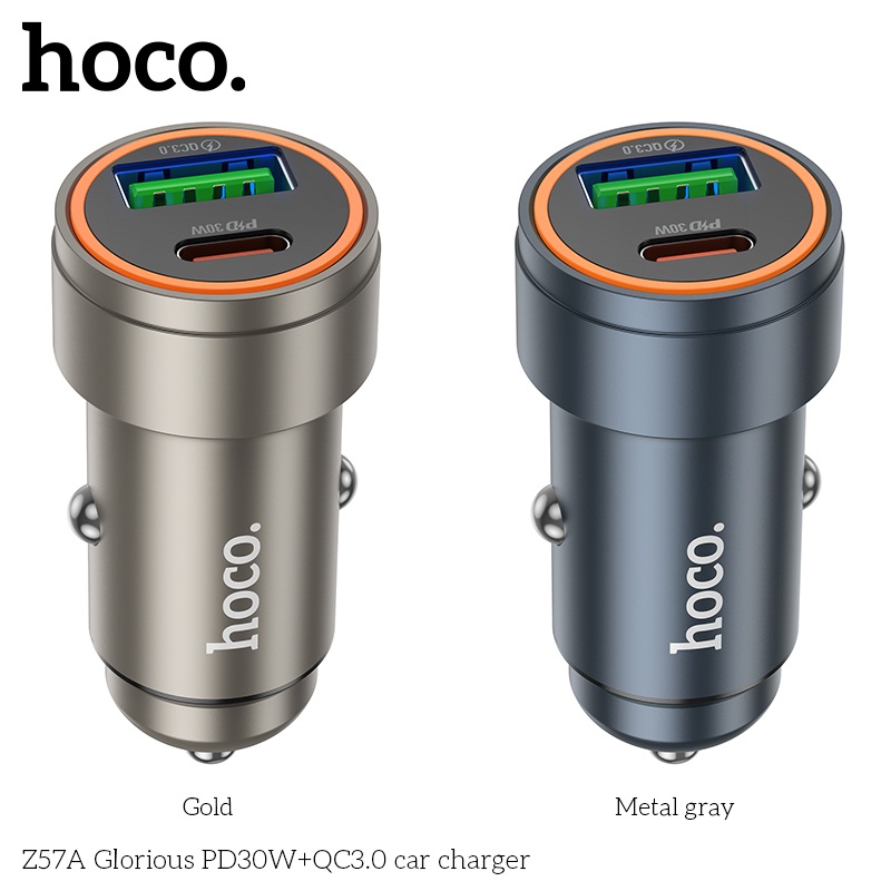 Tẩu sạc nhanh ô tô Hoco Z57A 30W sạc siêu nhanh 2 cổng PD 30W QC 3.0 18W - Hàng chính hãng