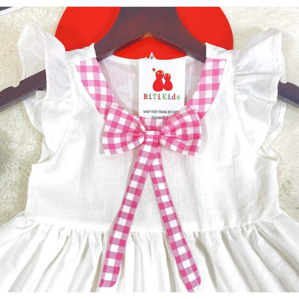 Đầm bé gái,váy trẻ em cánh tiên phối cổ caro vải linen siêu xinh cho bé size 0 đến 6 tuổi.
