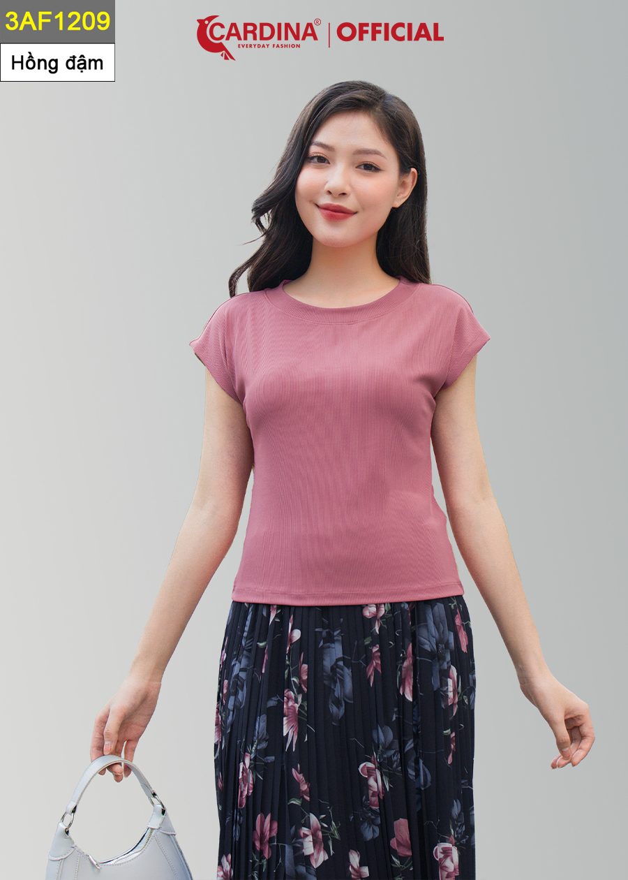 Áo Thun Nữ CARDINA Chất Tăm Lạnh Mềm Mịn Cổ Tròn Cộc Tay Kiểu Dáng Bacis Tôn Vóc Dáng 3AF12 (Không Kèm Quần,Chân Váy)