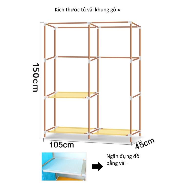 Tủ vải đựng quần áo khung gỗ 2 BUỒNG