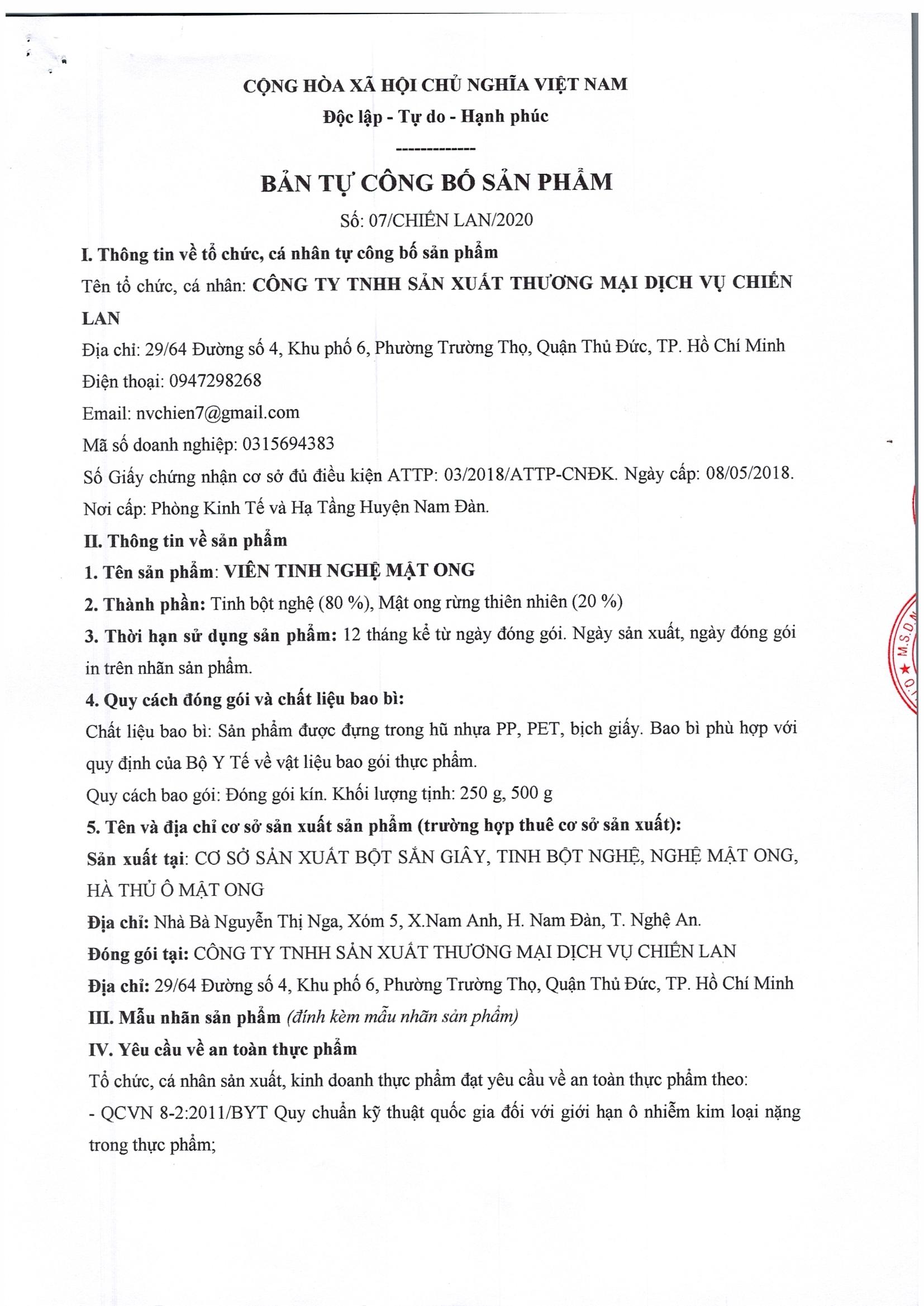 Viên tinh nghệ mật ong Mộc Lan