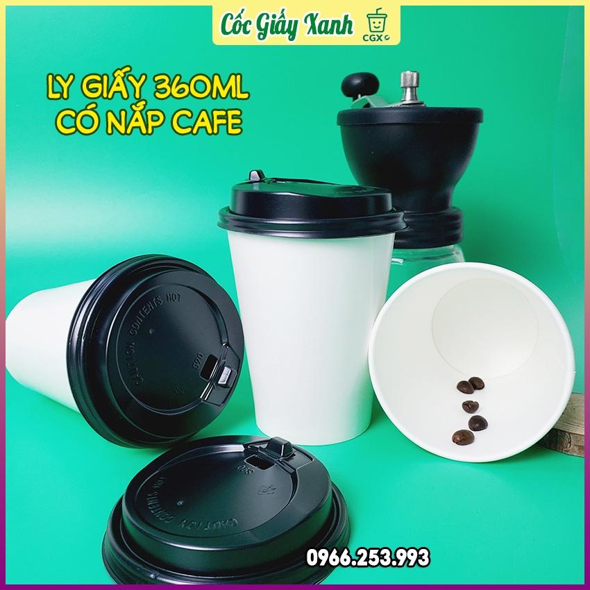 Set 50 CỐC GIẤY XANH 360ml CÓ NẮP CAFE Dày Dặn, Cứng Cáp