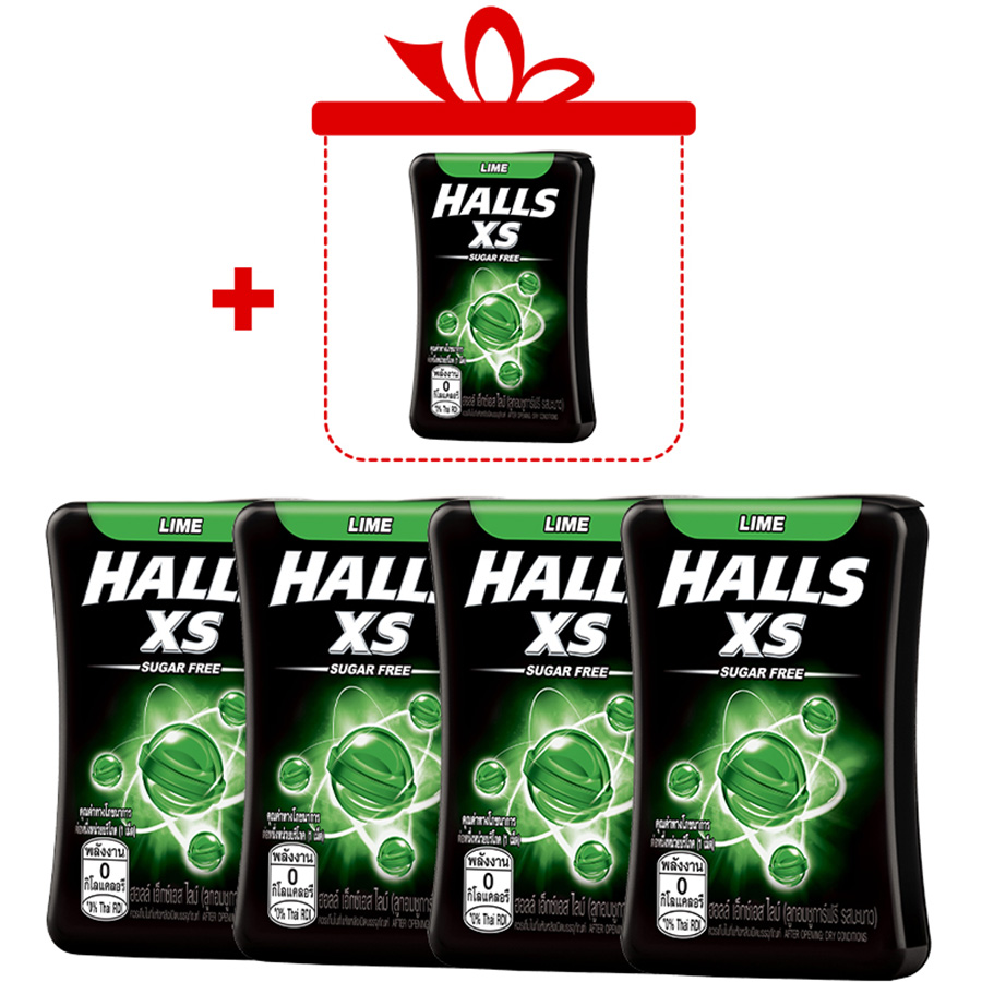 Combo 4 Hộp Kẹo Ngậm Không Đường Halls XS Vị Chanh 4x13.8g