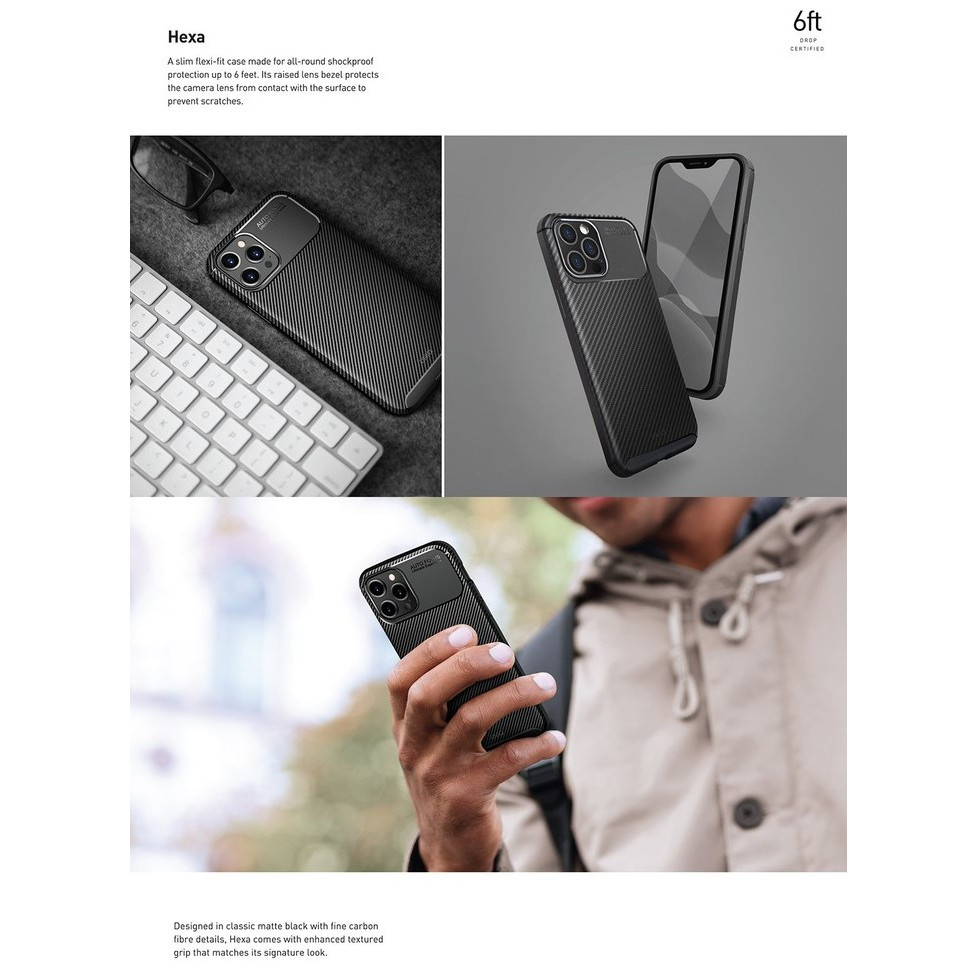 Ốp Lưng Sợi Carbon Kháng Khuẩn UNIQ Hybrid Hexa iPhone 12 / 12 Pro / 12 Pro Max- Hàng Chính Hãng