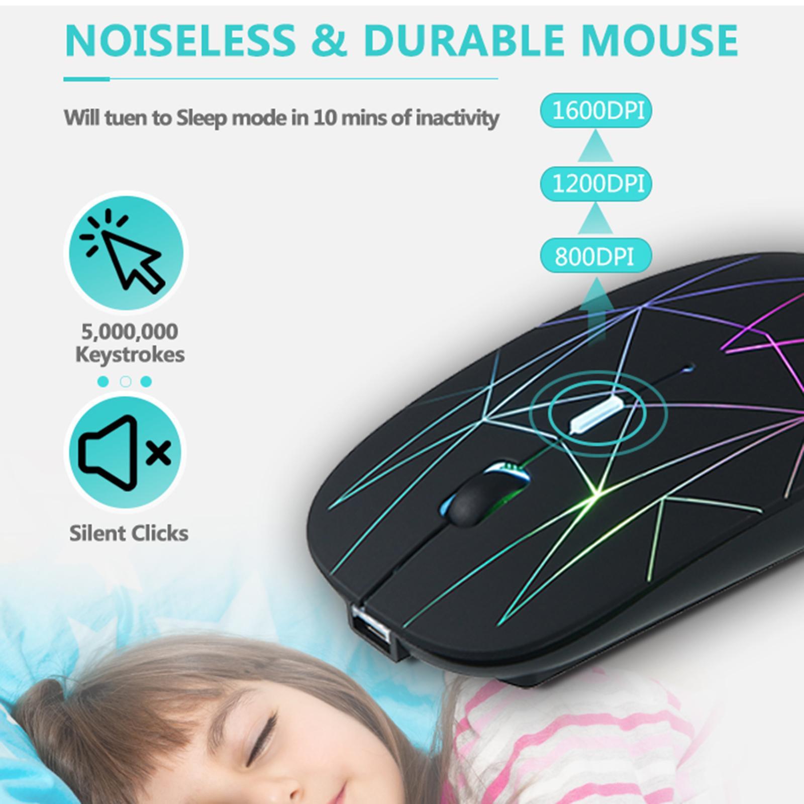 LED Wireless Mouse 2 in 1 Receiver 800 / 1200 /1600 DPI for Desktop Laptop Black