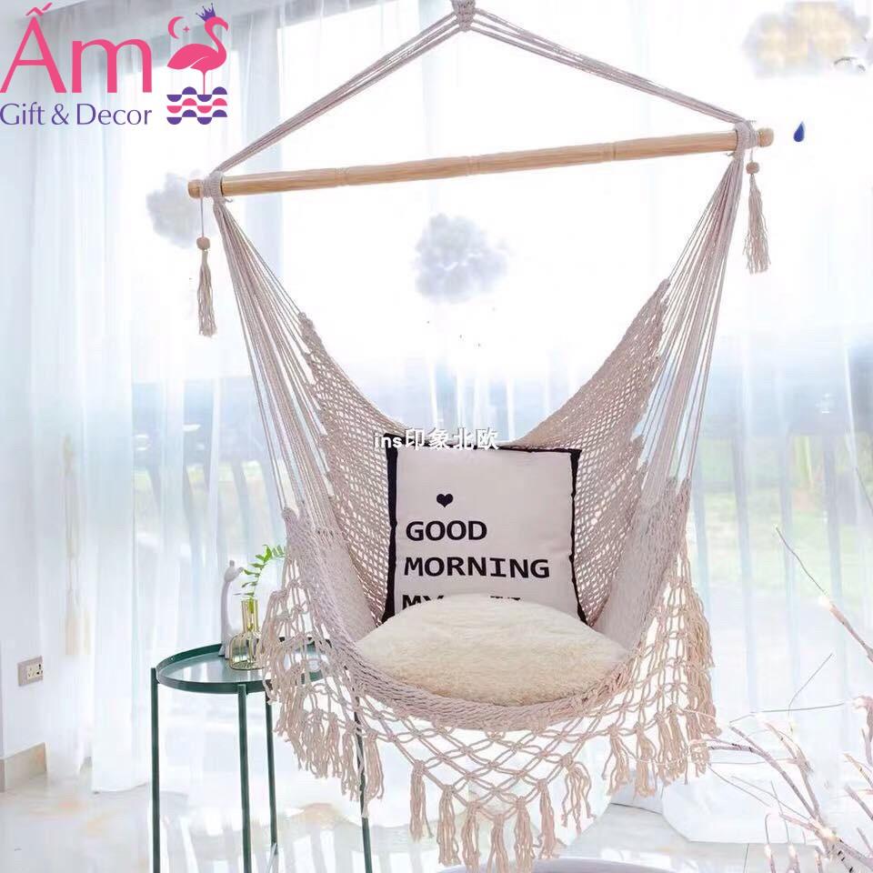 Võng Treo Trần Tuarua BoHo Đan Dây Cotton Chịu Lực Từ 150kg Phù Hợp Với Mọi Lứa Tuổi