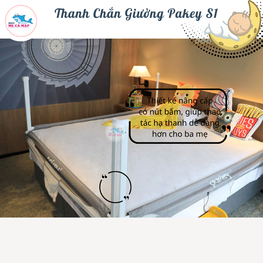 Thanh chắn giường Pakey S1 NEW 2022, KHUNG SIÊU DÀY nâng hạ 1 bên cao cấp Màu Ghi