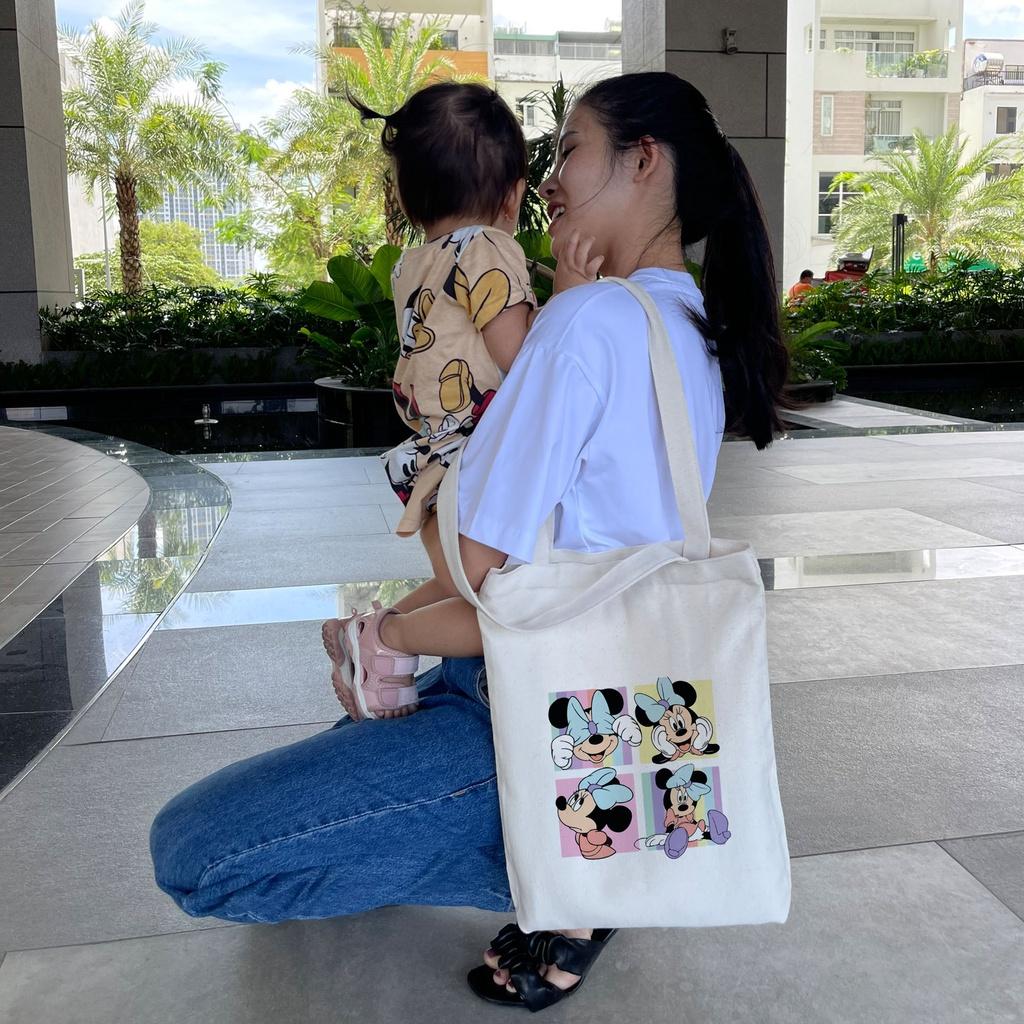 Túi tote vải mộc Tiệm nhà Pony dây kéo in hình Chuột Mickey and friends PM112