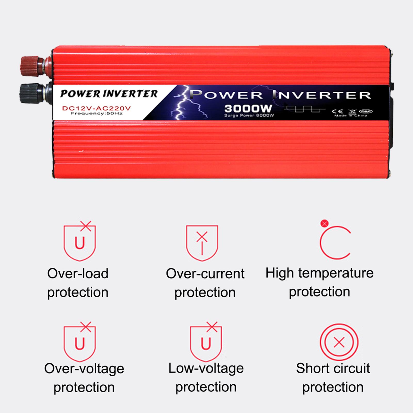 Solar Power Inverter Modified Sine Wave Power Inverter 1500W/3000W DC 12V to 220V-240V AC Power Inverter Dual USB Port for RV Car