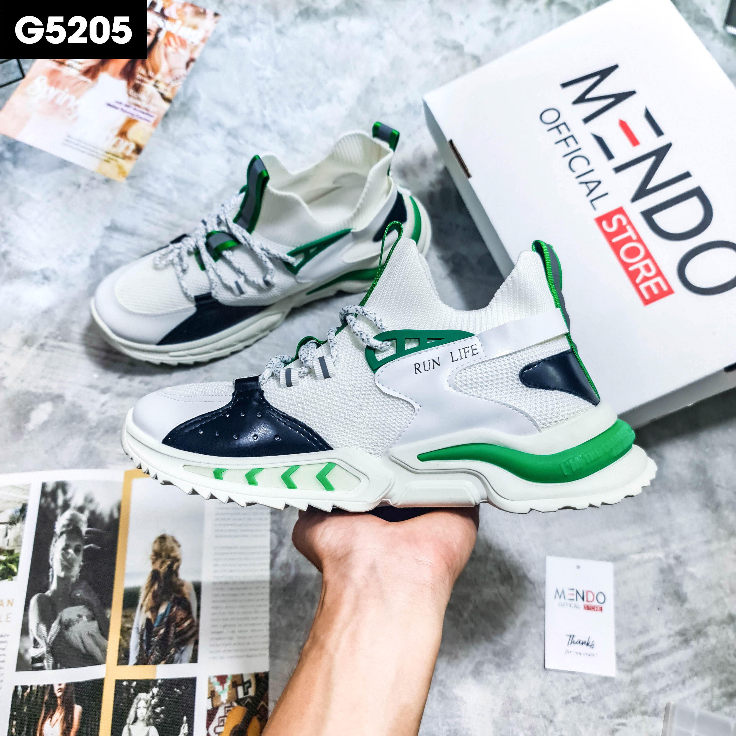 Giày Thể Thao Nam MENDO - Giày Sneaker Màu Xám - Trắng - Đen, Giày Thể Thao Chạy Bộ, Thoáng Khí - G5210