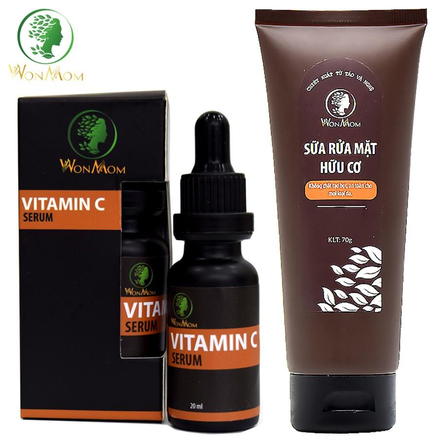 Bộ làm sạch và dưỡng trắng, đánh bay sạm nám da mặt Wonmom ( 1 sữa rửa mặt + 1 serum vitamin C )