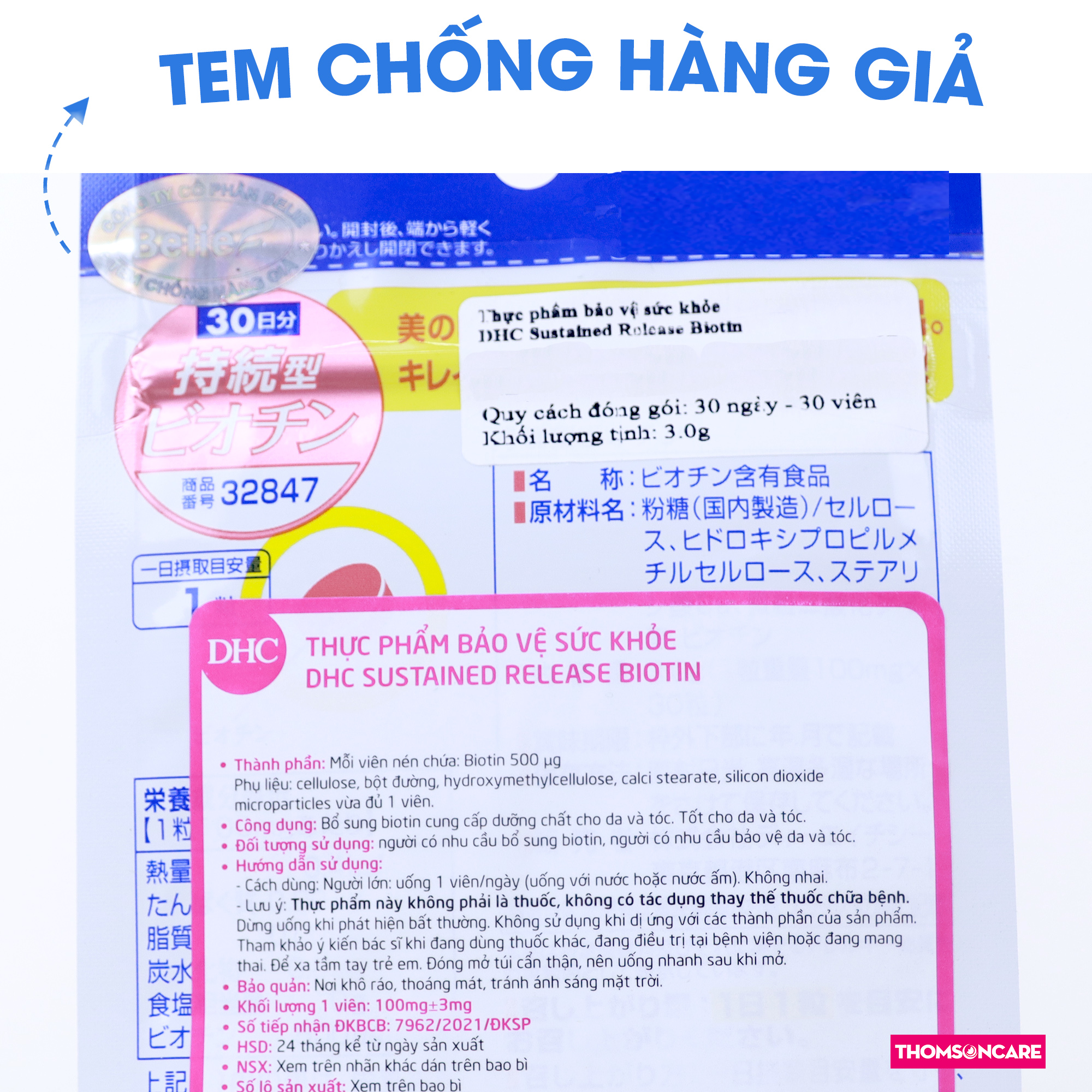 Combo viên uống cho người bị mụn, rụng tóc nhiều - Lcystine 60v, DHC Biotin 30v, DHC Kẽm 30v - - Giúp bổ sung dưỡng chất cho da và tóc, tóc chắc khoẻ và bổ sung vitamin c, kẽm Thomsoncare