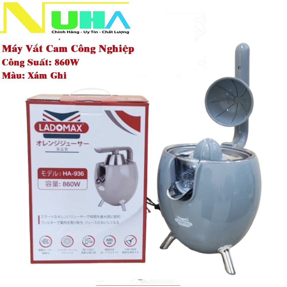 Máy vắt cam công suất lớn Ladomax - Công suất 860W - moto đồng - có linh kiện thay - Màu Xám - Hàng chính hãng