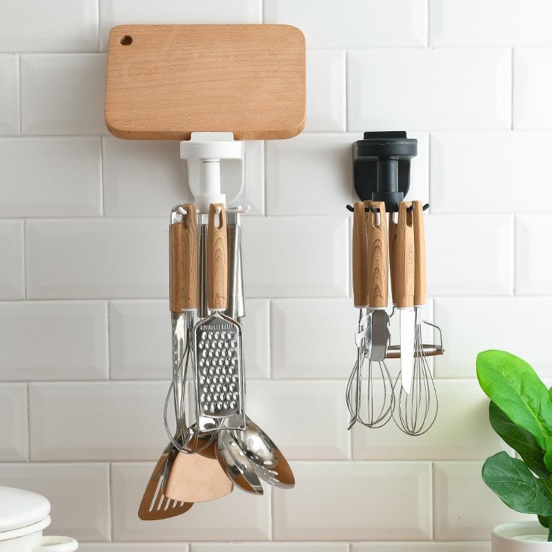 Móc treo đồ 6 móc xoay 360 độ gắn tường tiện dụng cho nhà bếp