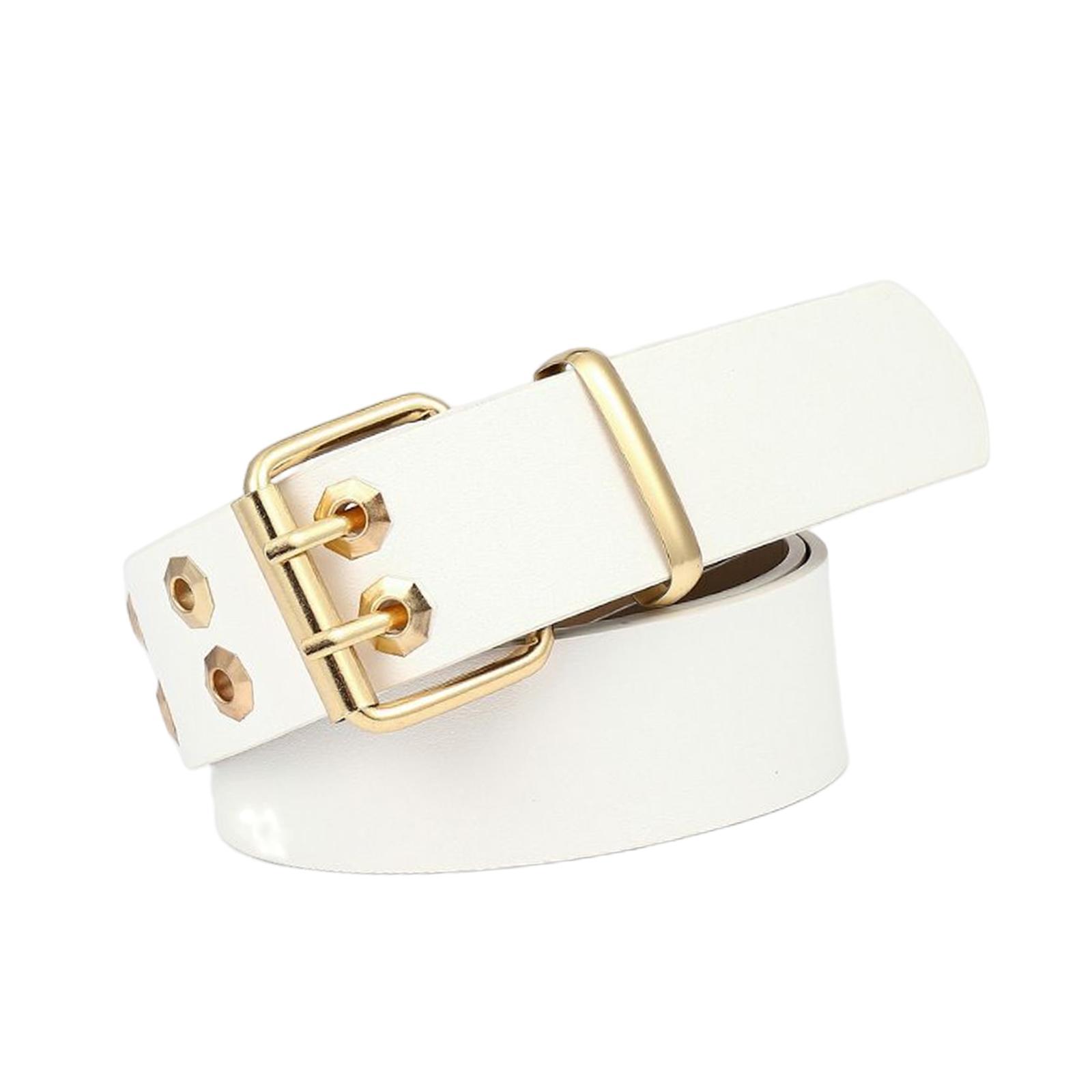 Double Grommet Belt with Pin Buckle Leather Waist Strap Women Men Belt