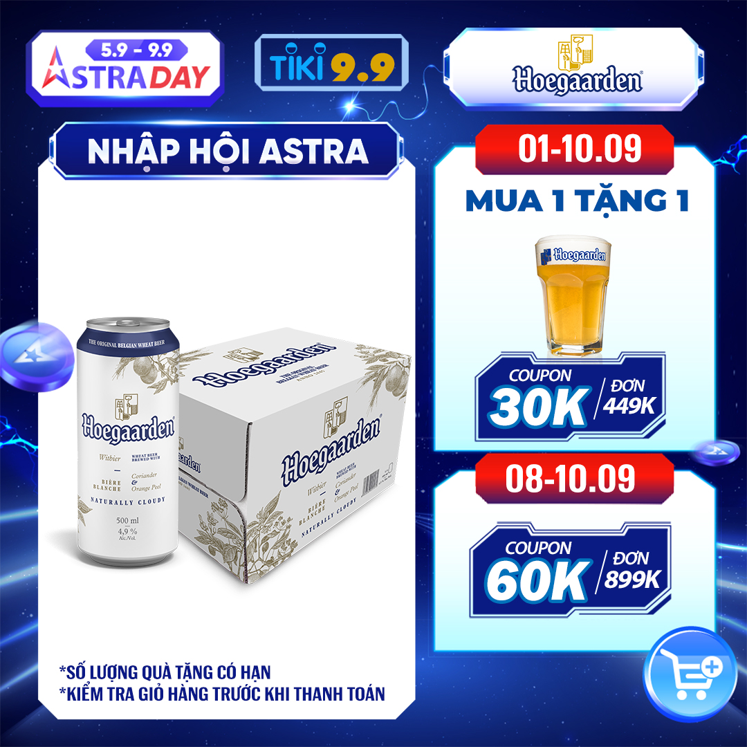 Thùng 12 Lon Bia Hoegaarden White Bỉ - Bia Lúa Mỳ Chính Hiệu (500ml/ lon)