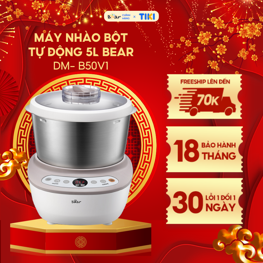 Máy nhào bột tự động 5L Bear DM-B50V1 - Trộn bột thông minh - Hàng nhập khẩu