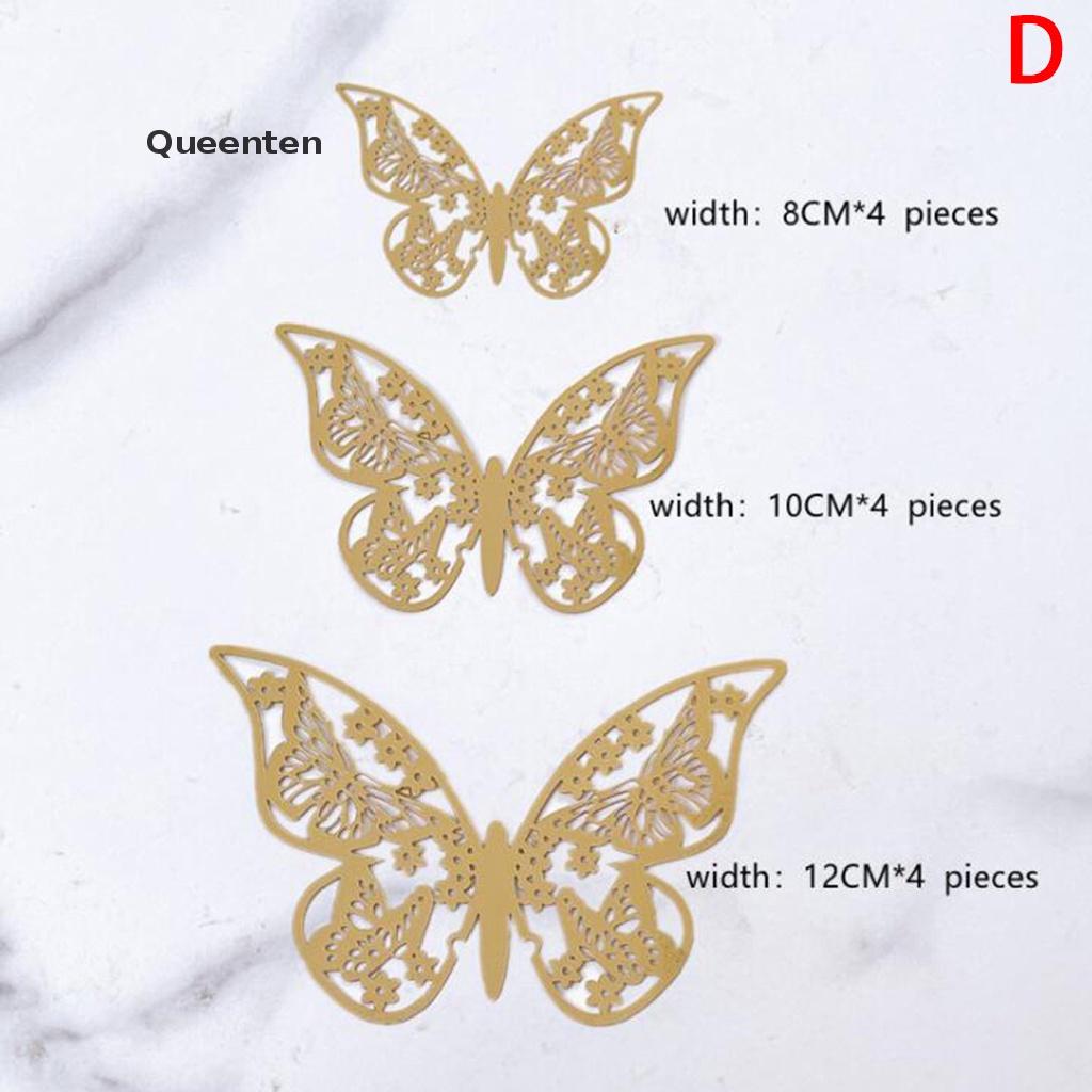 Queenten 12Pcs 3D Butterfly Metal Texture Paper Birthday Cake Topper Gold 3D Cake Topper QT