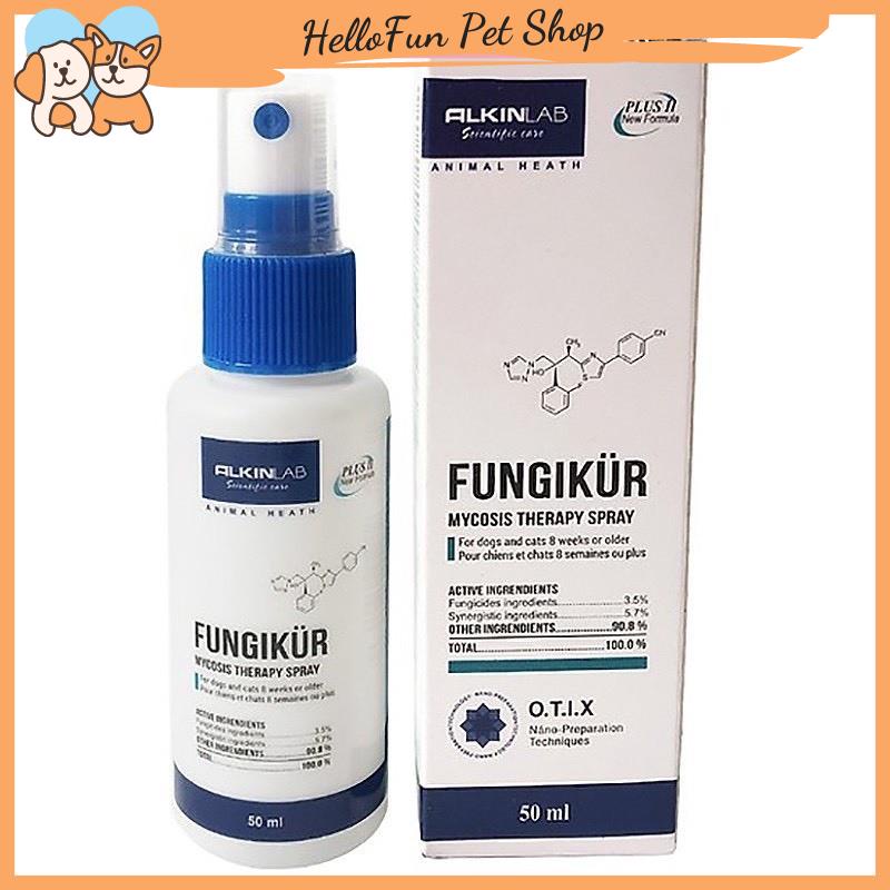 Xịt nấm ngứa, ve rận, ghẻ ngứa và viêm da cho chó mèo Fungikur (50ml)