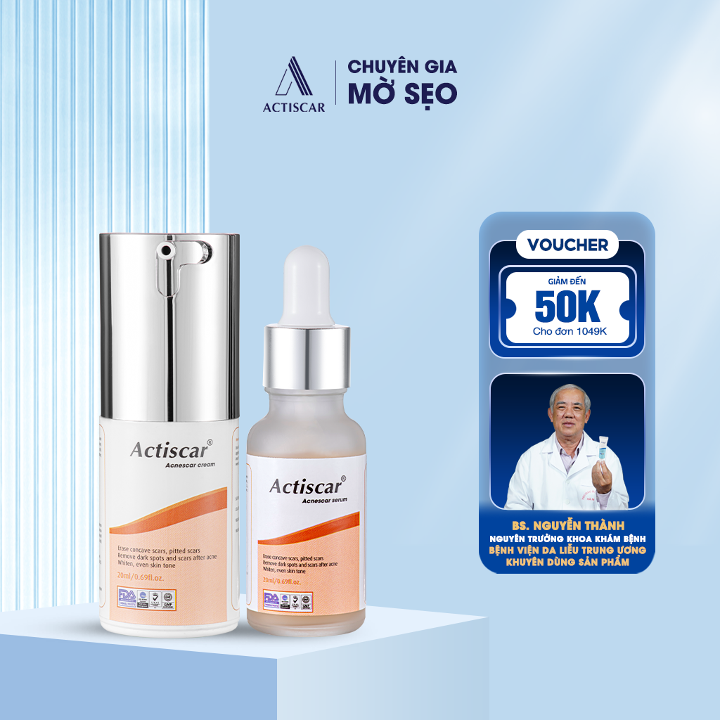 [Combo 2 Màu Cam] Kem Sẹo và Serum Actiscar Hỗ Trợ Xóa Sẹo Lõm, Sẹo Rỗ, Sẹo Thâm