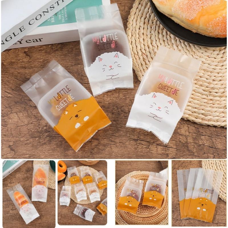 Túi Đựng Bánh Quy Bánh Mì Snack Bánh Dứa Trong Suốt Hoa Văn Mèo Bông Tuyết