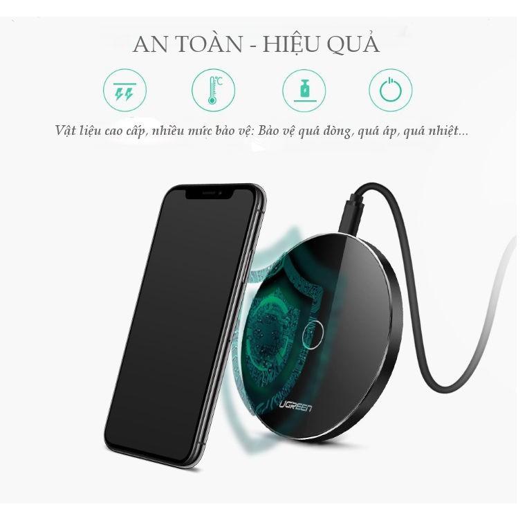 Sạc nhanh không dây, thông minh UGREEN CD181 50572 cho iPhone 8/8+/X/XS/XS max/XR (7.5W/10W), hỗ trợ cả khi có vỏ ốp - hàng chính hãng