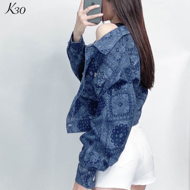 Áo khoác jeans nữ hàng hiệu rosata cao cấp màu xanh nhạt và xanh đậm thời trang k30