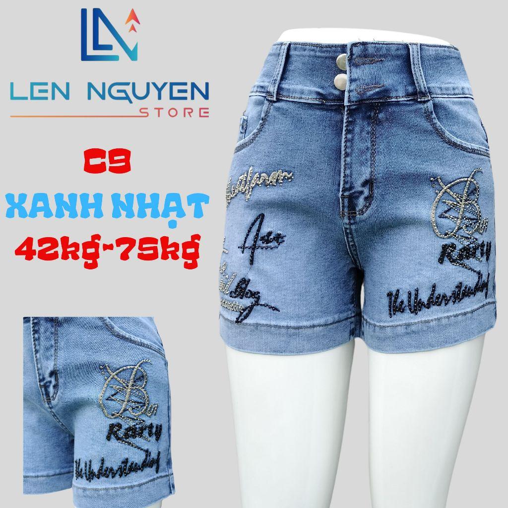 C9_Quần jean nữ, đùi, lưng cao, quần bò nữ dáng ôm, quần rin nữ có big size, cho 42kg đến 75kg,LEN NGUYEN STORE - Xanh Nhạt