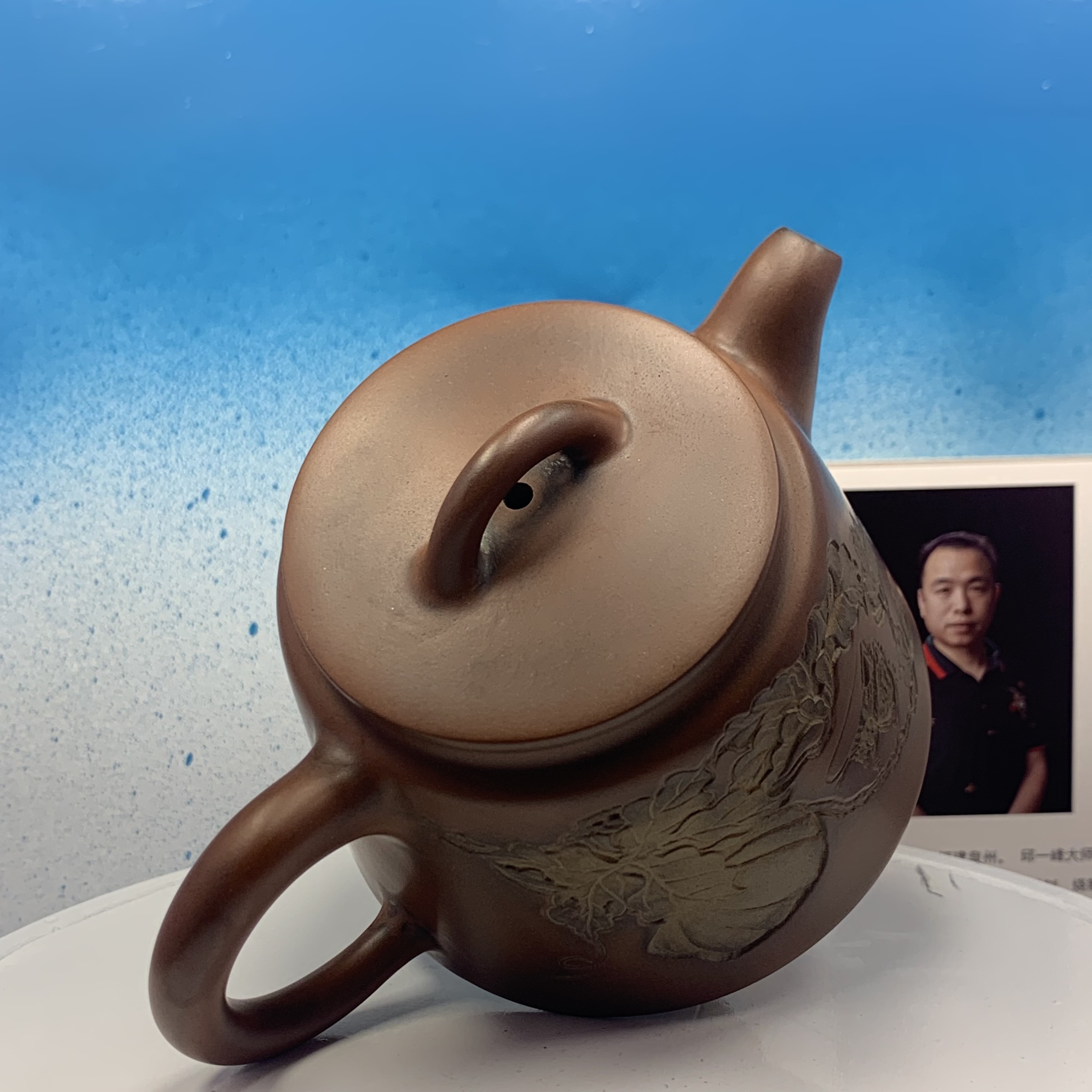 Ấm trà tĩnh lan nhất vị thiền trà, gốm thô nguyên bản, nê hưng khâm châu, chế tác thủ công, hoạ tiết khắc tay