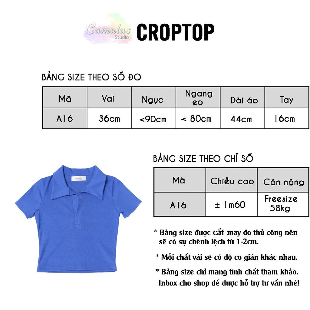 Áo croptop sơ mi tay ngắn Cumulus chất thun gân dày dặn A16