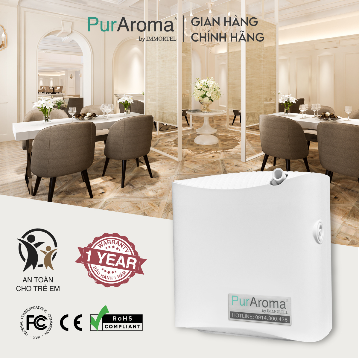 Máy Khuếch Tán Công Nghiệp PurAroma WPA 100S-5V - Công Nghệ Nano Khuếch Tán Siêu Âm