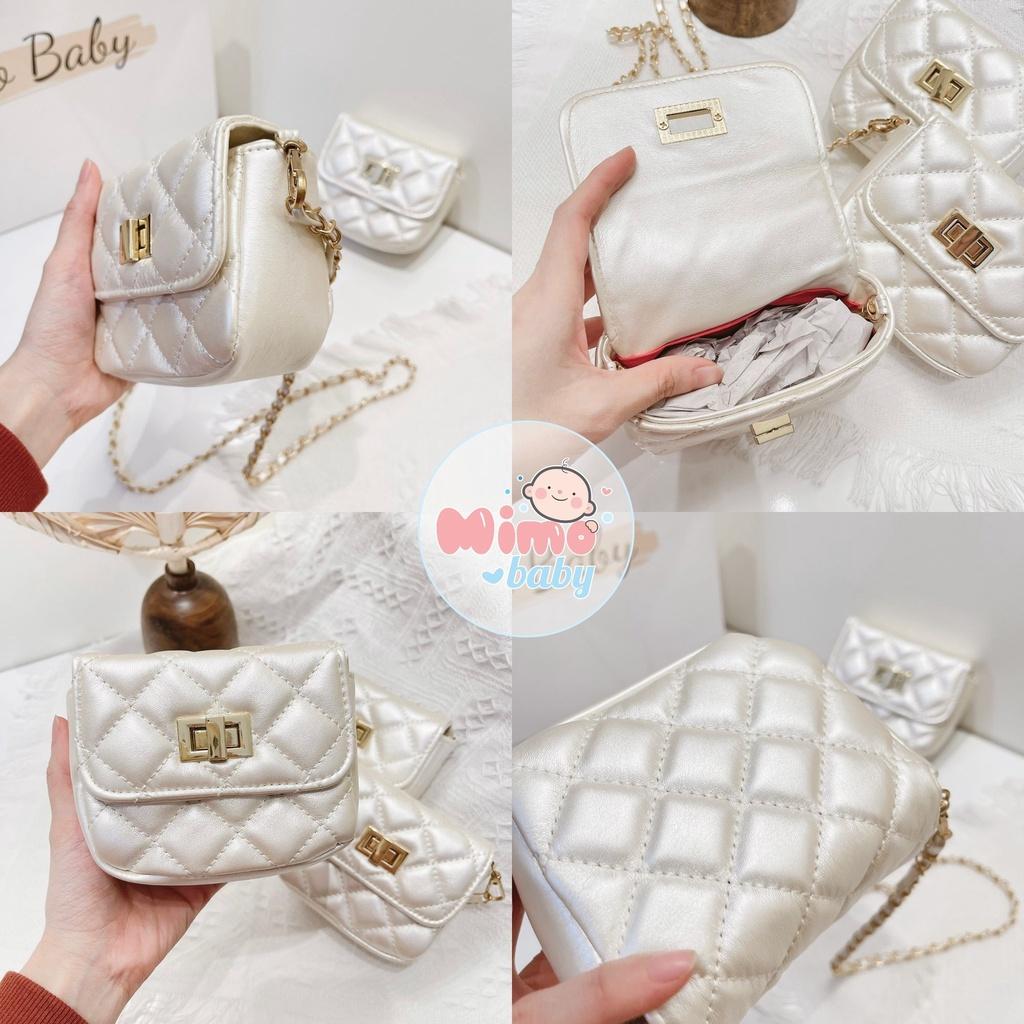 Túi đeo chéo mini trần trám màu kem bạc cao cấp Mimo baby TC02