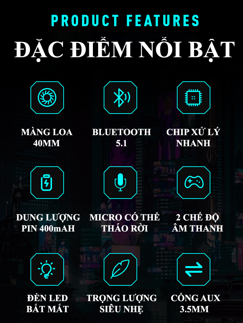 Tai nghe gaming SY-T830 kết nối bằng Bluetooth và cổng AUX 3.5mm có đèn led và âm thanh sống động phù hợp cho game thủ