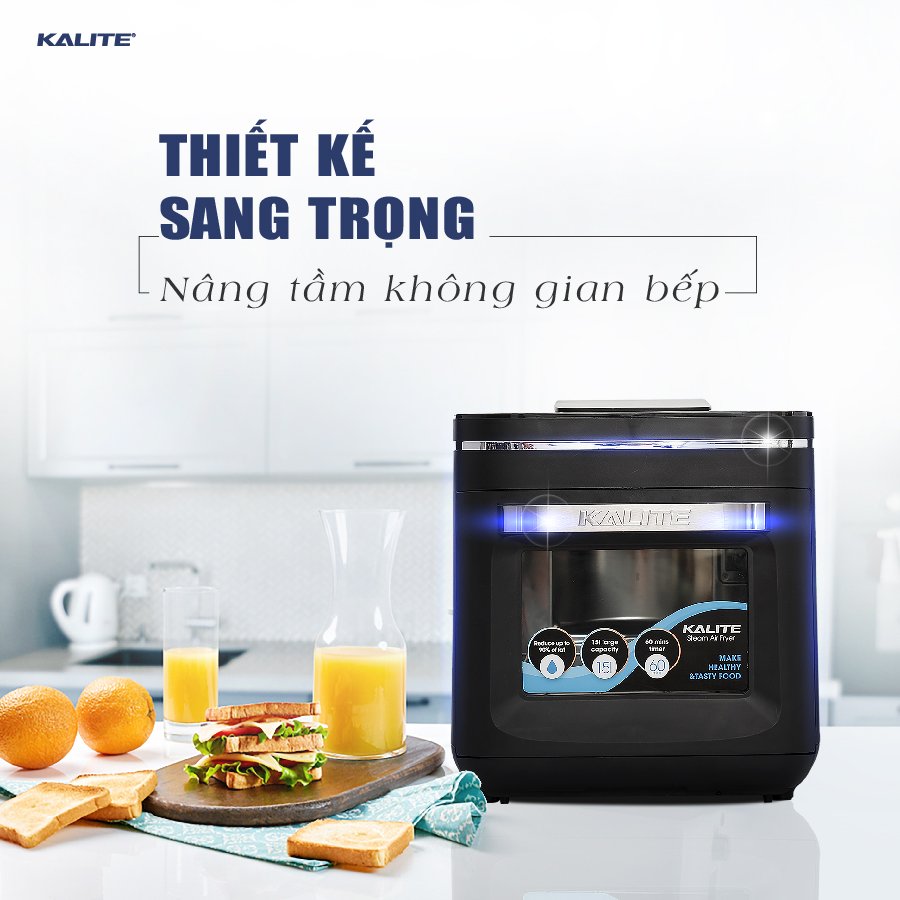 Nồi chiên không dầu hơi nước Kalite Steam X, công suất 1700W, dung tích 15L, bảng điều khiển điện tử, công nghệ chiên mới bằng hơi nước siêu nhiệt kết hợp Rapid Air, hàng chính hãng