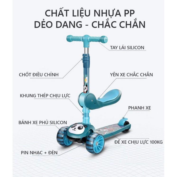 Xe Scooter vận động cho bé PANDA 3In1 Chồi Chân, Có Nhạc - AsiaMart