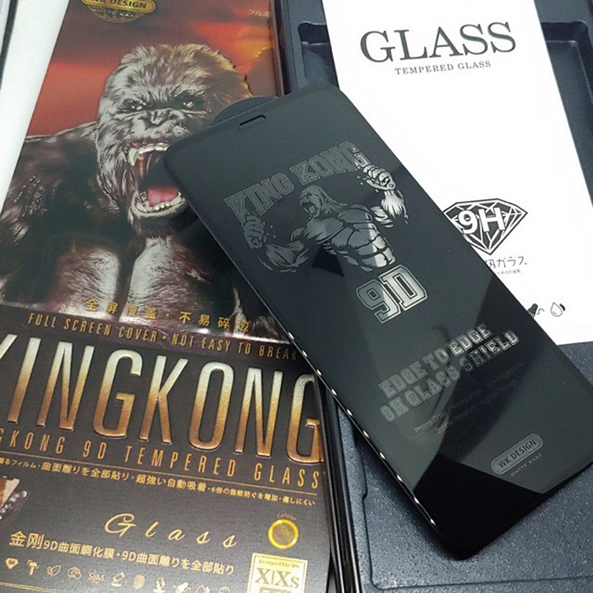 Kính Cường Lực KingKong 9D Full Màn Trong Suốt Dành Cho iPhone 13Promax, 12Pro Max, 11Promax, Xsmax - Hộp Sắt Cao Cấp - Hàng Chính Hãng