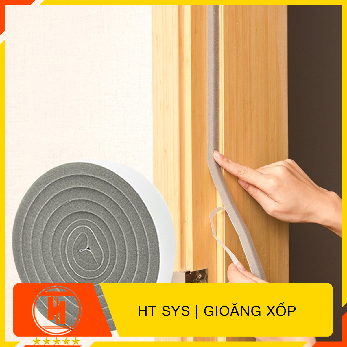 Mút xốp dán khe cửa HT SYS - Cách âm - Giảm chấn - Chống bụi - Gioăng xốp bản 15mm x2 mét -Bộ 02 cuộn