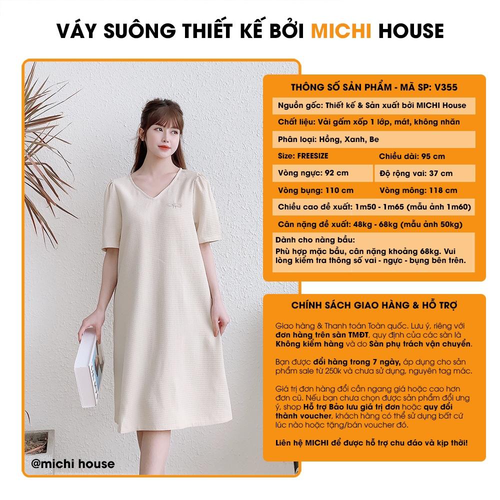Đầm Suông Cổ Tim V Ngắn Tay MICHI House V355 Váy Xuông Thiết Kế Freesize Chất Xốp Mát Mềm