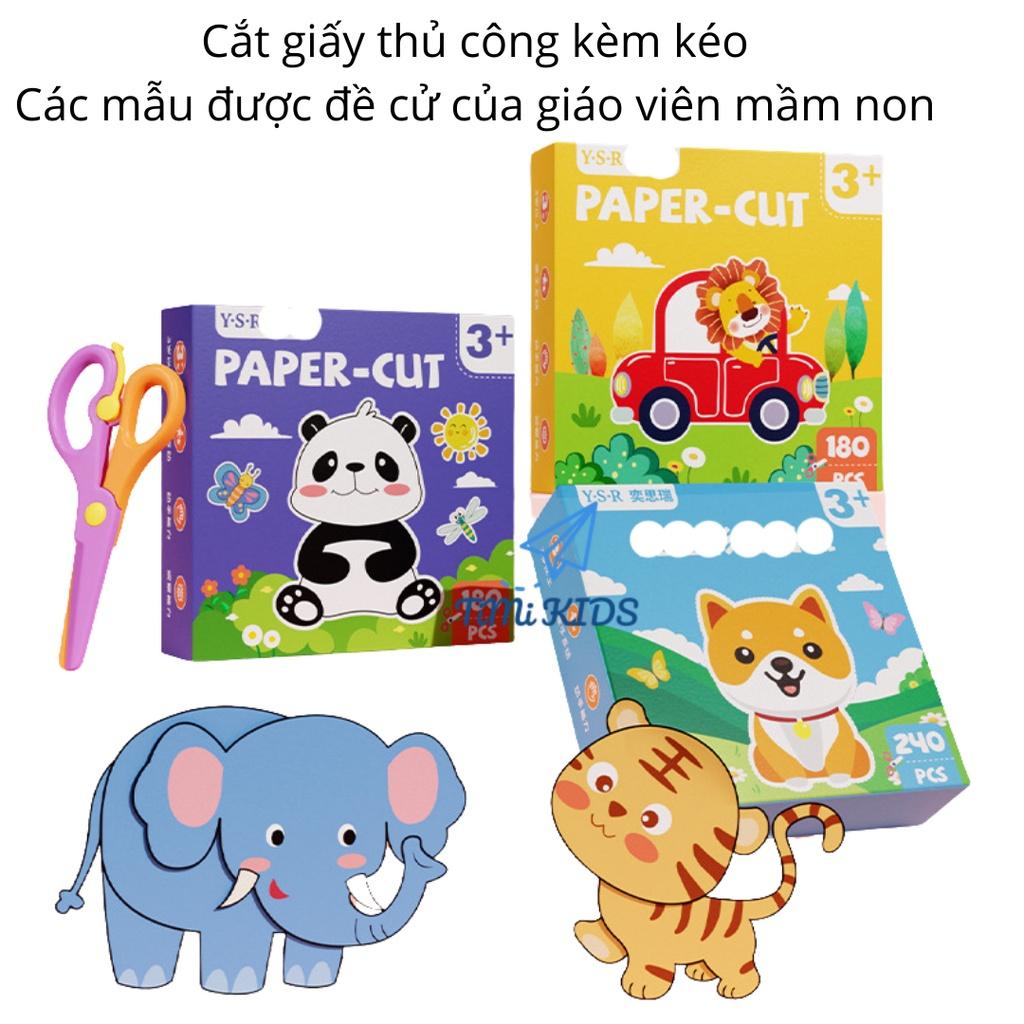 Cắt giấy cho bé 240 tờ kèm kéo nhựa an toàn giúp phát triển vận động tinh cho bé từ 3 tuổi