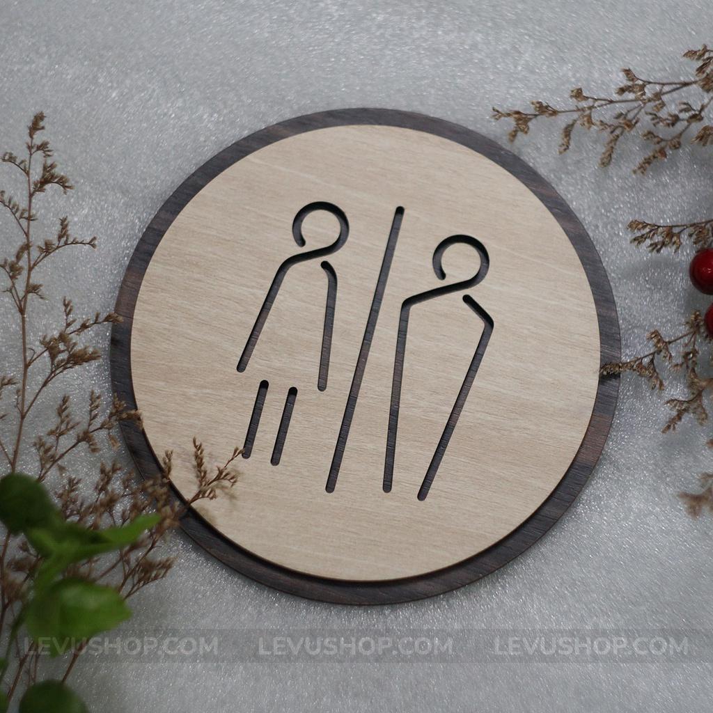 Bảng toilet bằng Gỗ trang trí dán cửa phòng toilet hình tròn LEVU-TL13