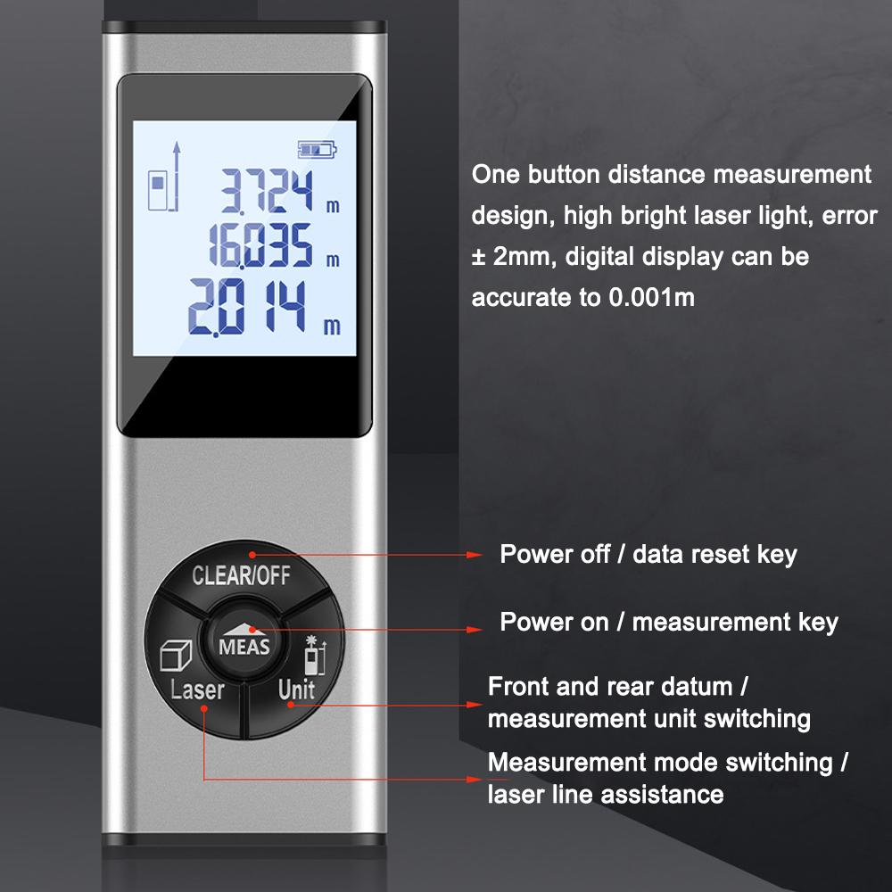 Handheld Laser Rangefinder Distance Meter Area Volumes Measurement Device Building Surveying Equipment LCD Display with Backlight