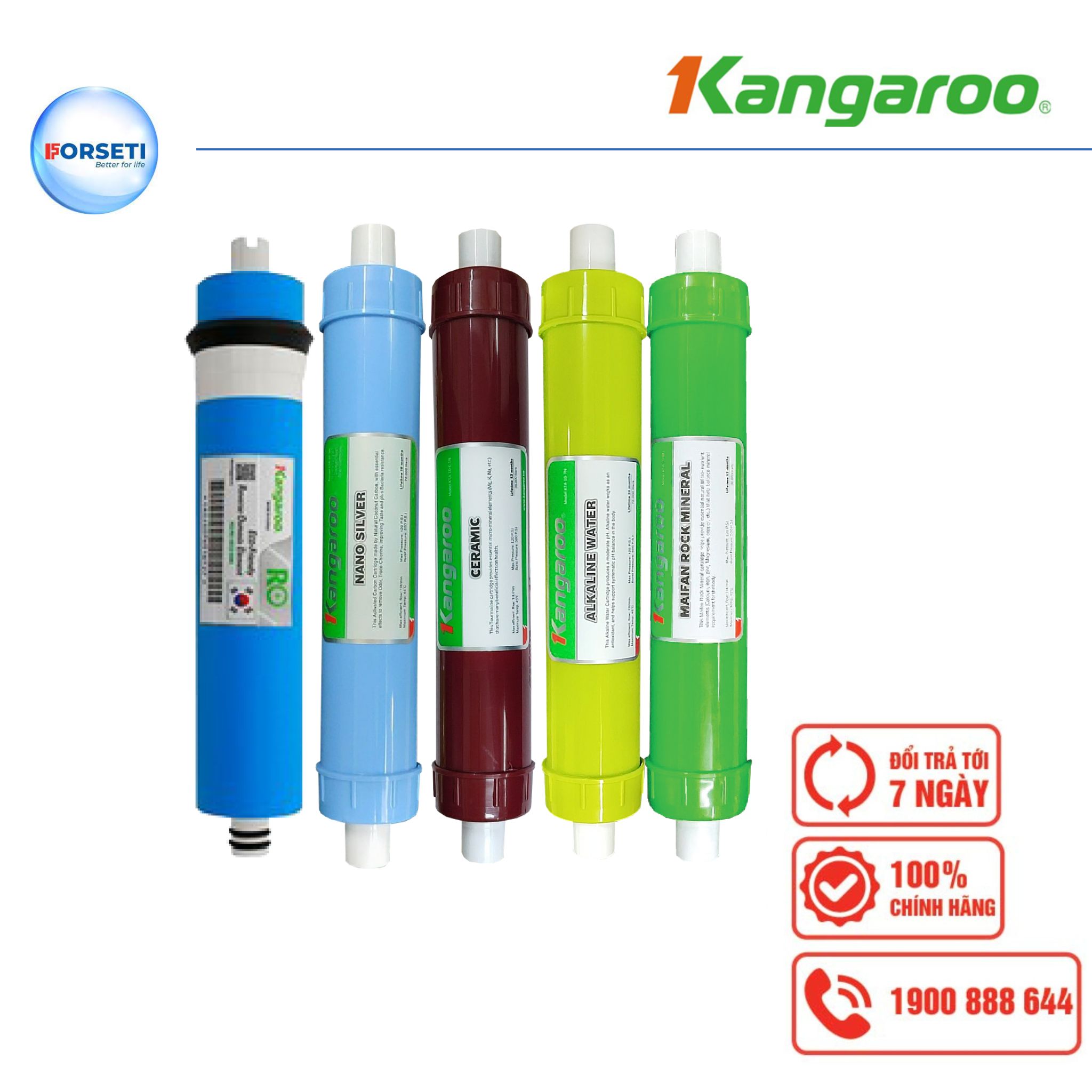 Trọn bộ lõi lọc Kangaroo gồm màng RO và bộ chức năng 5678 dùng cho máy lọc nước Kangaroo model KG108A - Hàng chính hãng