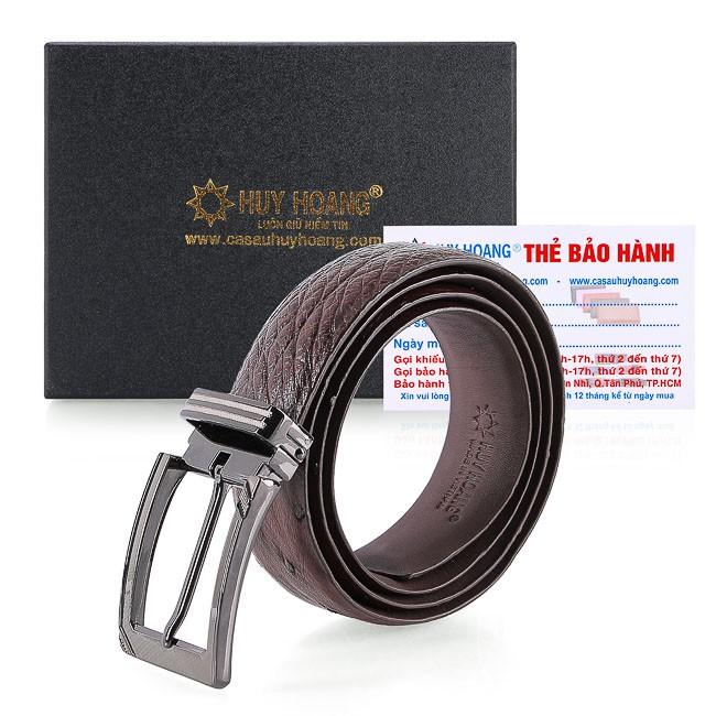 HC4449 - Dây nịt nam da đà điểu Huy Hoàng 3,5P da hột đầu kim màu nâu đất