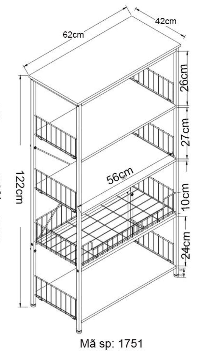 Kệ để lò vi sóng đa năng 175-1N thương hiệu 9House kệ đựng đồ đa năng để lò nướng nồi cơm điện kèm giá rổ để rau củ gia vị loại khung sắt dày sơn tĩnh điện chống rỉ mặt gỗ MDF lõi xanh chống ẩm bề mặt phủ melamine chống thấm cao cấp - Hàng chính hãng