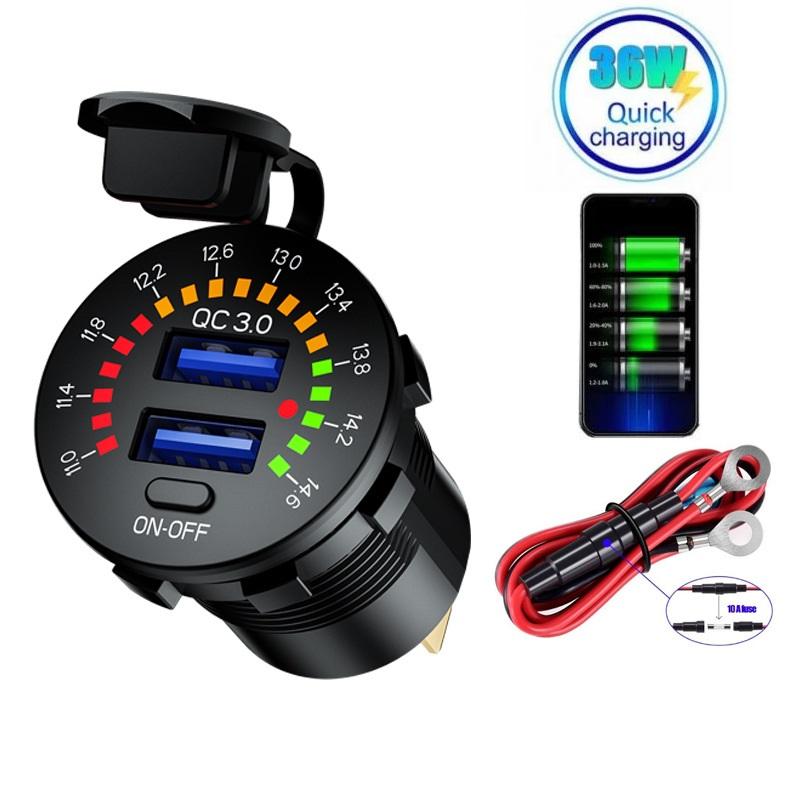 12V 24V QC 3.0 Dual USB Car Sạc không thấm nước 36W USB FASTLE